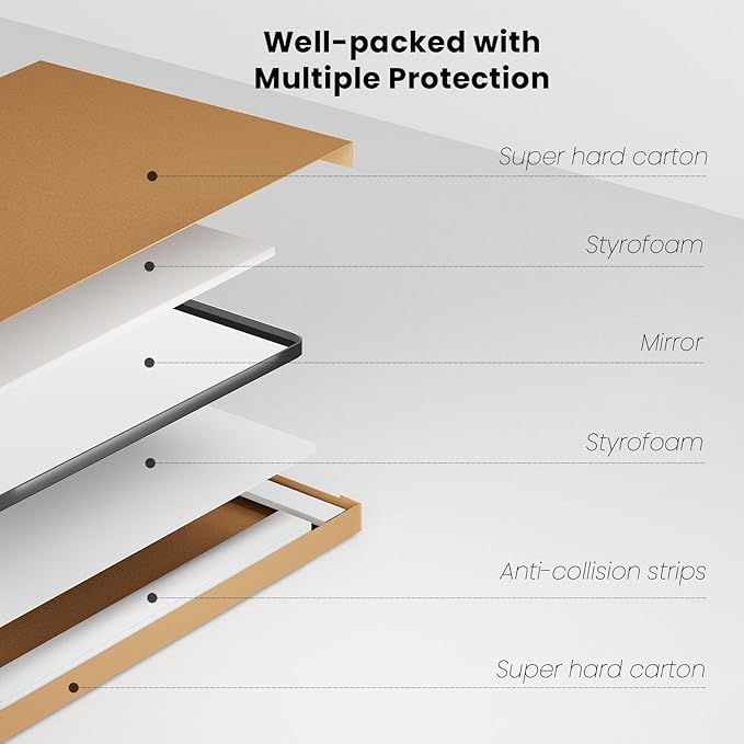 Gold Bathroom Mirror, 50x30 Inch Brushed Gold Metal Frame Mirror for Wall, Rounded Rectangle Bathroom Vanity Mirror, Tempered Glass, Anti-Rust, Horizontal/Vertical