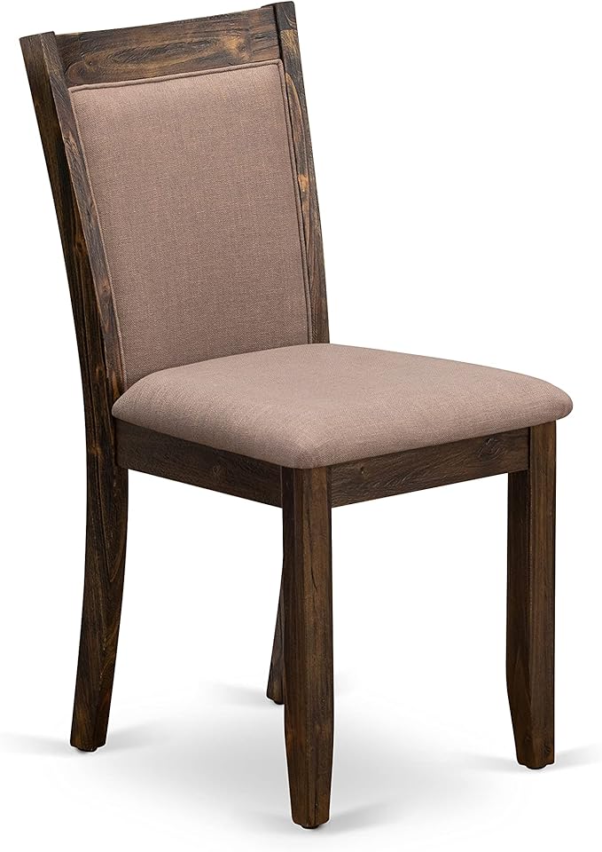 East West Furniture I3MZ5-748 5 Piece Dining Room Table Set Includes a Round Kitchen Table with Pedestal and 4 Coffee Linen Fabric Parson Dining Chairs, 48x48 Inch, Distressed Jacobean