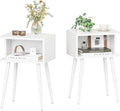 White Nightstand Set of 2, Small Bed Side Table for Small Spaces, Mid Century Modern Nightstand End Table with Open Storage, Side Table for Bedroom Living Room, MLBZ20W-2