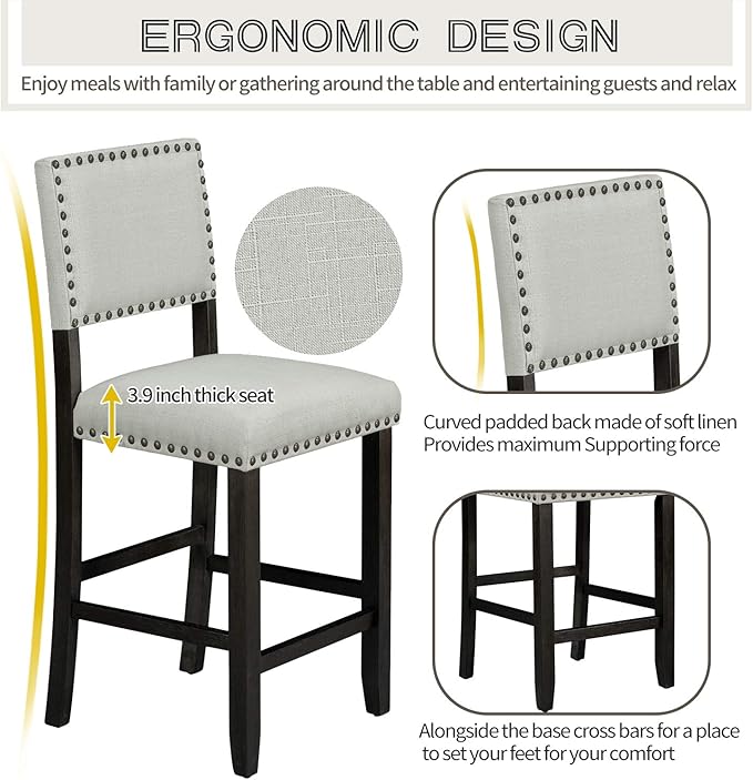 Ball & Cast 5 Piece Dining Table Set,4 Upholstered Chairs with Curved Backrests,Wooden Living Room Furniture W/ 52" Rectangle Kitchen Desk,for Restaurant,Home Bistro,Espresso and Beige