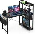 47 Inch L Shaped Computer Desk with Reversible Storage Shelves, Home Office Corner Desk Study Writing Table with Hutch, Study, Black