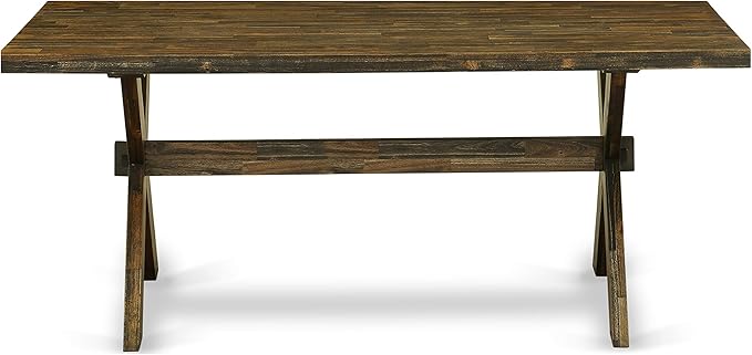 East West Furniture X777VE703-6 6 Piece Dining Set Contains a Rectangle Dining Room Table with X-Legs and 4 Brown Linen Fabric Parson Chairs with a Bench, 40x72 Inch, Multi-Color