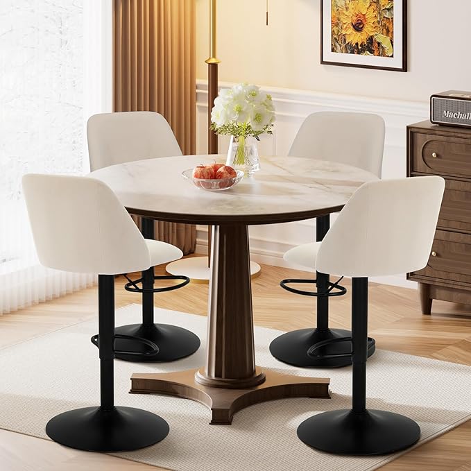 COLAMY Bar Stools Set of 2, Modern Swivel Bar Chairs, Adjustable Upholstered Barstools Counter Height with Full Backrest for Bar, Dining Room, Kitchen Island, Beige