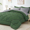 HEVUMYI Twin Comforter Set - 5-Piece All Season Bed in a Bag Twin, Ultra Soft Bedding Set with Comforter, Flat Sheet, Fitted Sheet, Pillowcases, Pillow Shams, Green & Light Grey