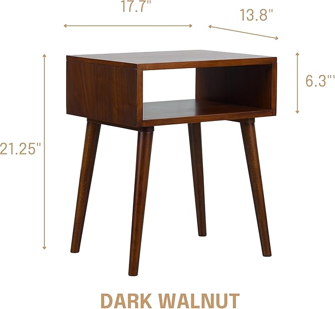 NTC Zoe Solid Wood Nightstand, Mid Century Modern Side Table Bedroom, Bedside Furniture, Night Stand, End Table, Easy Assembly - Dark Walnut