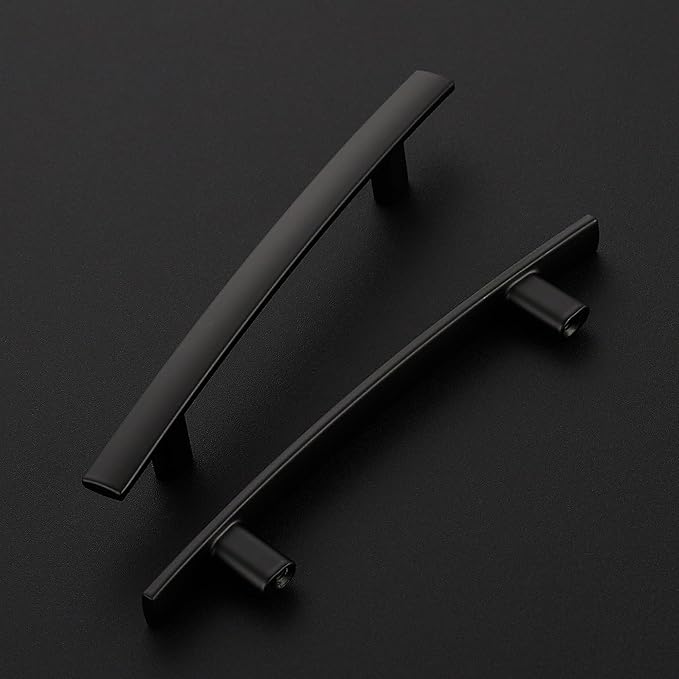 25 Pack Cabinet Handles 4" Hole Center - Curved Cabinet Pulls Black Drawer Pulls for Kitchen Cupboard Solid Hardware for Dresser Drawer Arch Hardware