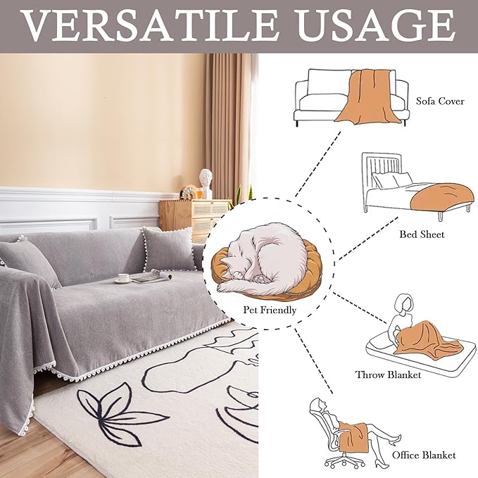 HANDONTIME Couch Cover for Dogs Grey Sectional Couch Covers for 2 Cushion Couch Sofa Flower Cute Sofa Covers Machine Washable Easy Install Couch Blanket Cover Slip Covers for Sofas/Couches, 71" X118"