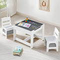 Kids Table and Chairs Set, 4 in 1 Wooden Kids Table with Reversible Tabletop, Children Activity Table with Removable Tabletop Storage, Toddler Table and Chair Set for Home, Nursery, Playroom