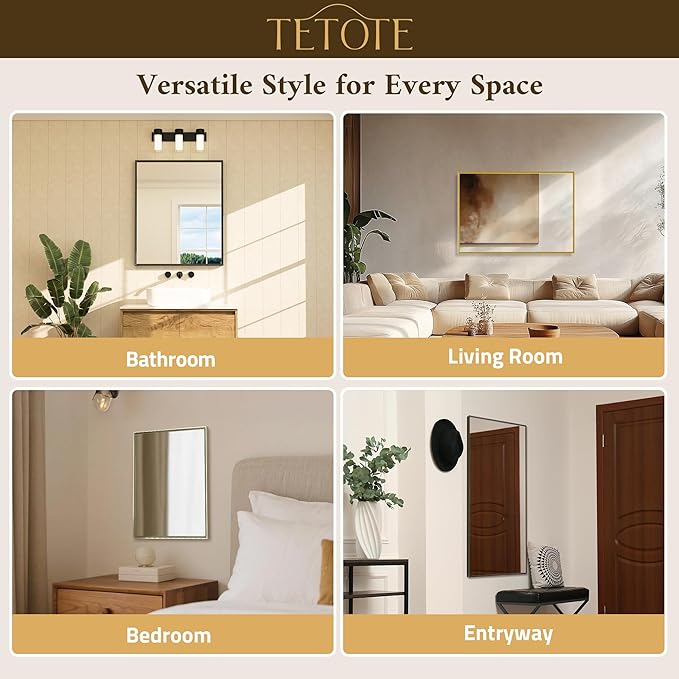 TETOTE Black Bathroom Mirror for Over Sink 55" x 30" Large Matte Black Beveled Metal Framed Rectangular Vanity Mirror for Bathroom, Bedroom, Entryway, Living Room, Tempered Glass, Shatterproof