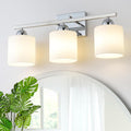 Stainless Steel Milk Glass Vanity Lights for Bathroom, 3 Light Chrome Bathroom Light Fixtures Over Mirror, Ceramic E26 Sockets Wall Mounted