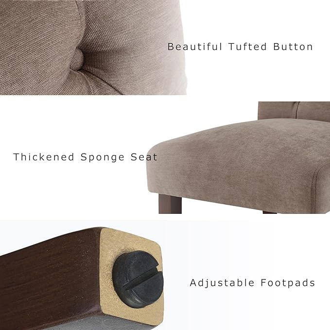 COLAMY Button Tufted Dining Chairs Set of 6, Parsons Upholstered Fabric Dining Room Chairs Kitchen Chairs with Wood Legs and Padded Seat, Taupe