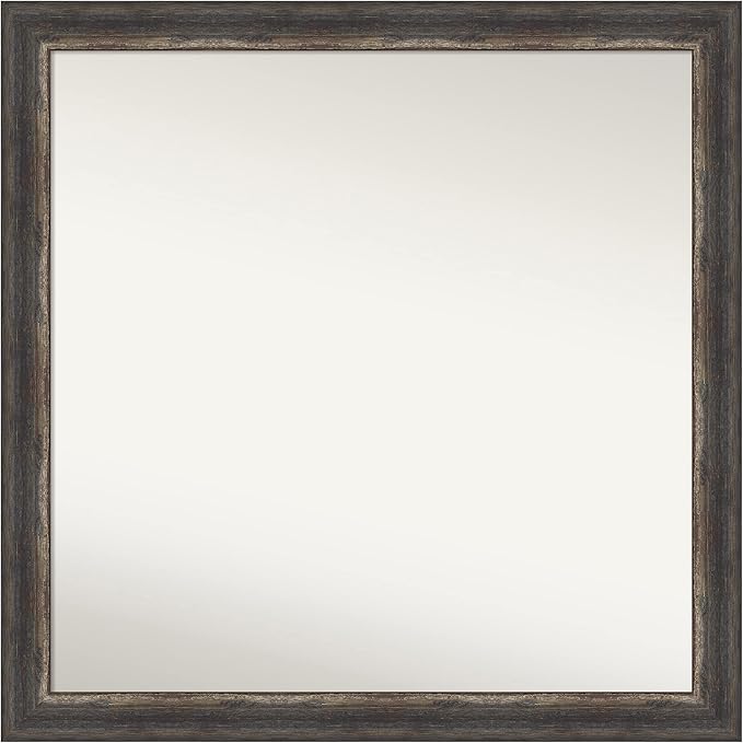 Amanti Art Brown Bathroom Mirror for Over Sink, 31x31 Bark Rustic Char Square Vanity Mirror, Large Country Rustic Frame, Hangs Horizonally and Vertically, Bathroom Wall Decor, Non-Beveled Edge