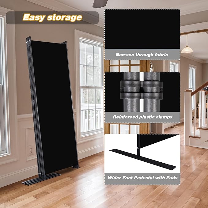 Room Divider, 6 Panel Folding Privacy Screens with Wider Support Feet, 6 Ft Portable Room Partition for Room Separator, 132" W X 71" H, Black