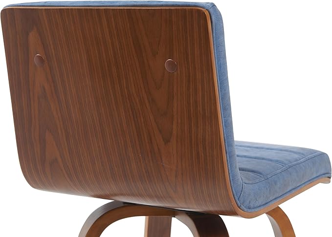 Armen Living Vienna Modern Swivel 26" Counter Height Barstool with Vintage Blue Faux Leather and Walnut Wood Finish