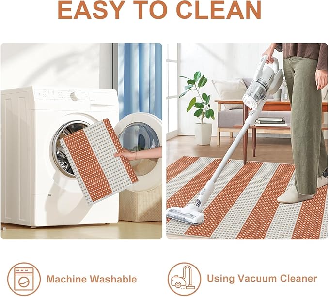 OJIA Fall Front Door Mat 24"x36" Cotton Woven Washable Striped Porch Rug Indoor Halloween Doormat Small Outdoor Rugs Farmhouse Entry Rug Kitchen Throw Rugs for Layered Door Mats (Orange/White/Tan)