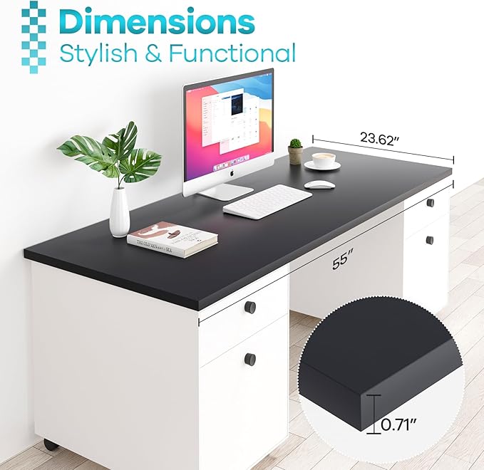 Kaboon Universal Table Top 23.62" D x 55" W, Solid One-Piece Desktop, Wood Countertop, Reversible Laminate Top, Double Desks, L-Desk DIY, for Home and Commercial, Black