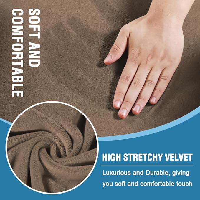 H.VERSAILTEX Sofa Cover 4 Piece T Cushion Sofa Slipcovers Thick Velvet Couch Cover Stretch T Cushion Sofa Covers for 3 Cushion Couch with 3 Individual T Cushion Covers, Mocha