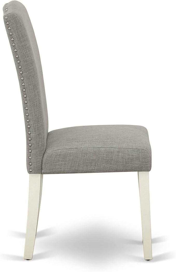 East West Furniture LGEN5-LWH-06 5 Piece Dining Set Includes a Rectangle Dining Room Table with Butterfly Leaf and 4 Dark Shitake Linen Fabric Upholstered Chairs, 42x84 Inch, Linen White