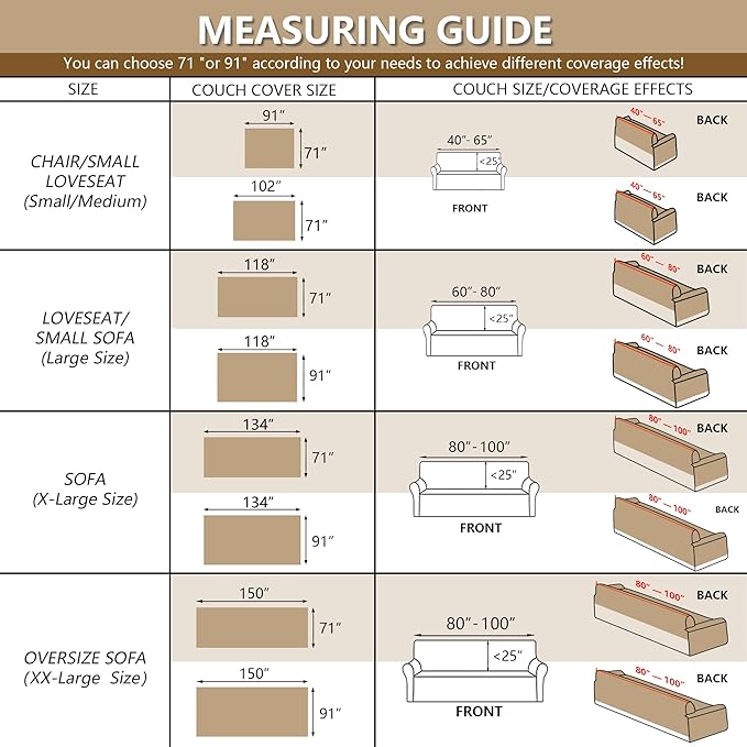 MYSKY HOME Couch Cover, Sofa Covers Washable, Sofa Slipcovers for 3 Cushion Couch Sofa, Pet Friendly Dog Couch Cover Furniture Protector Cover Non Slip Cover, 71"x 134", Brown