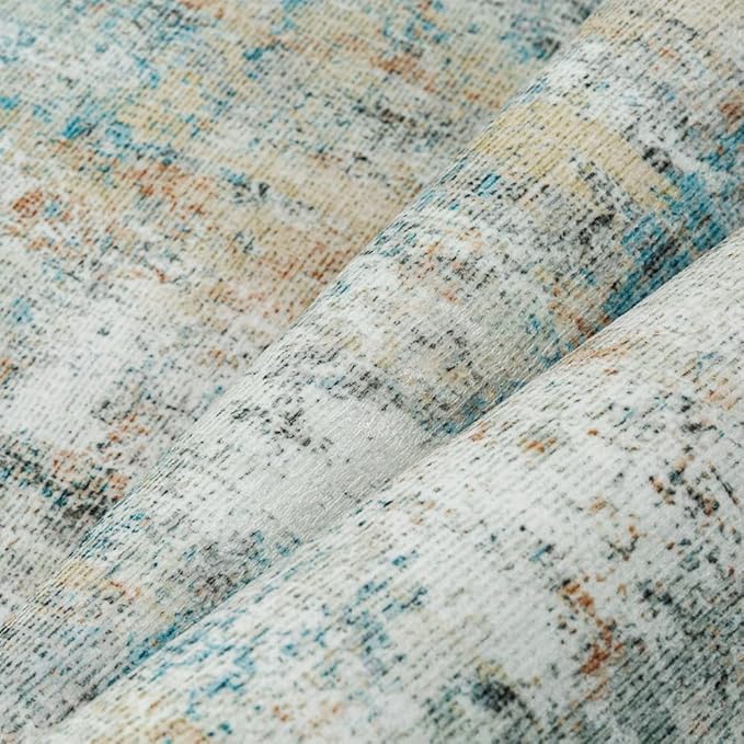 9x12 Area Rug Teal Beige Modern Neutral Abstract Living Room Bedroom Indoor Floor Carpet Low Pile Soft Non-Slip Lightweight Vacuumable Washable Large Throw Rug for Nursery Dining Room