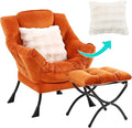 Lazy Chair with Ottoman, Comfy Reading Chair with Footstool & Throw Pillow Modern Lounge Accent Chair with Armrests & Side Pocket for Living Room, Bedroom, Dorm Room, Office