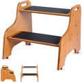 2-Step Wooden Step Stool for Adults & Kids – Non-Slip Bed, Bathroom, Kitchen, and Closet Use – Heavy-Duty Portable Step with Handles – 400 lb Capacity