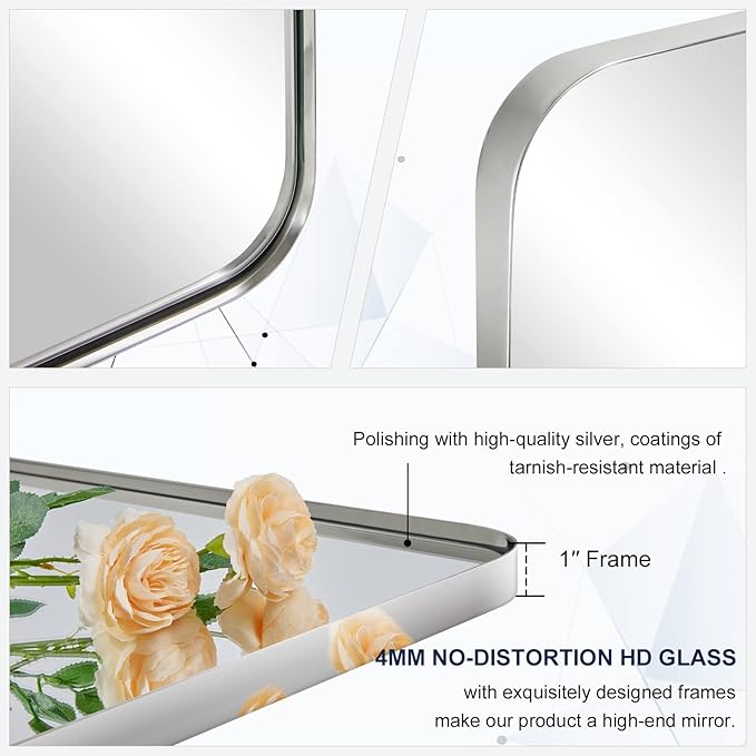 ANDY STAR 18" x 48" Full Length Wall Mirror, Large Polished Chrome Mirror for Bathroom, Rounded Corner Rectangle Body for Floor and Leaning