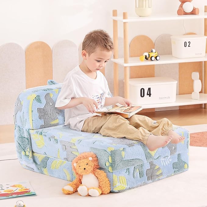 Tiita Folding Sofa Bed for Kids, Toddler Fold Out Couch With Removable Cover, Futon Sleeper Chair for Living Room, Guest Room - Dinosaur