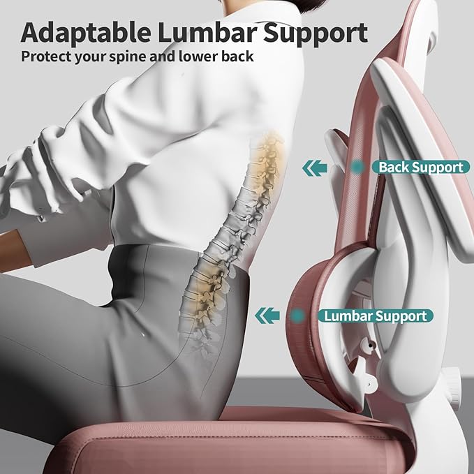 TRALT Office Chair - Ergonomic Desk Chair with Adjustable Lumbar Support, Mesh Computer Chair, Executive Chairs for Home Office Comfortable Lumbar Support (Pink)
