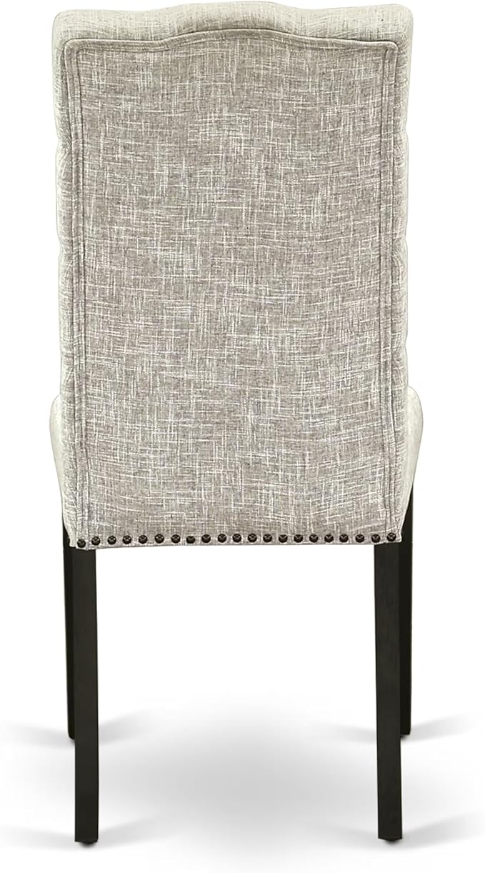 East West Furniture V677EL635-5 5 Piece Modern Dining Table Set Includes a Rectangle Wooden Table with V-Legs and 4 Doeskin Linen Fabric Upholstered Chairs, 40x72 Inch, Multi-Color