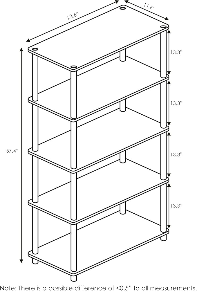 Furinno Turn-N-Tube 5-Tier Multipurpose Shelf / Display Rack / Storage Shelf / Bookshelf, Round Tubes, Light Cherry/Black