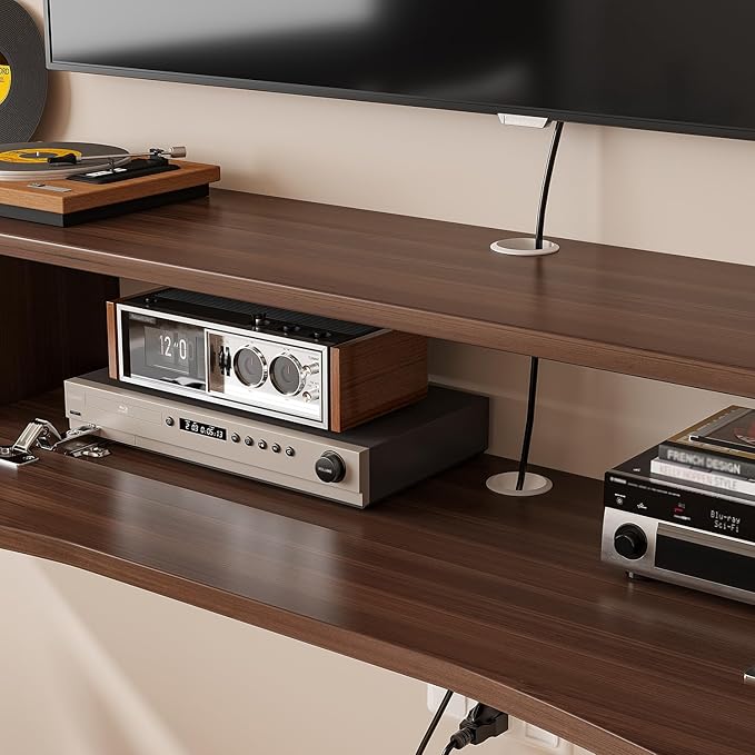 Floating TV Stand,94'' Wall Mounted TV Cabinet,Floating TV Console,Under TV Shelf with 1 Door and 2 Cabinets for TVs up to 90''(Walnut)