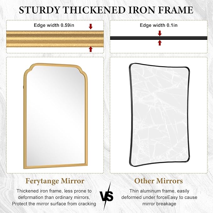 24X36 Inch Gold Mirror for Bathroom, Modern Rounded Corner Rectangle Mirror with Non-Rusting Iron Metal Framed Bathroom Vanity Mirror for Over Sink Wall Decor(Tempered Glass)