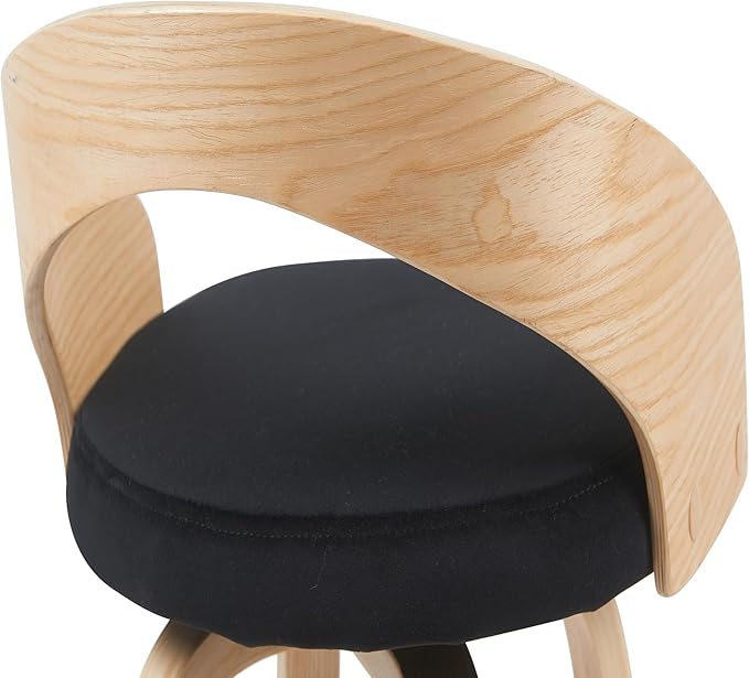Sonia Modern Swivel Counter Height Bar Stool with Black Upholstered Seat and Patterned Oak Wood Finish Set of 3