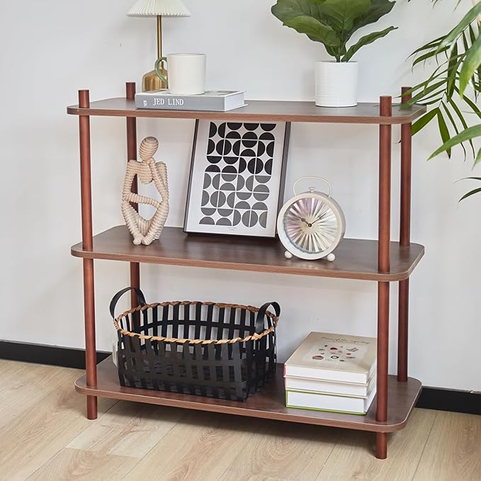 3 Tier Vintage Bookcase with Wood Frame Easy Assemble Construct for Hallway,Entryway Side Table with Storage Shelves Home Office in Living Room (31.5 in)