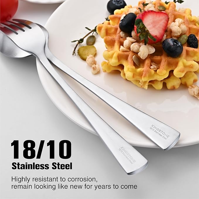 KINGSTONE Silverware Set for 8, 40-Piece 18/10 Stainless Steel Flatware Set,Forged Cutlery Set Matte Satin Finish, Dishwasher Safe