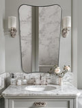 ANDY STAR Brushed Nickel Mirror 24x40 Inch, Silver Irregular Bathroom Mirror, Large Decorative Mirror in Anti-Rust Stainless Steel Metal Frame Deep 1’’, Ideal for Home Decor