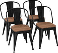 18 Inch Metal Dining Chairs,Arlunar Farmhouse Chairs Set of 4 Black Dining Room Chairs Stackable with Back and Wooden Seat bar stools