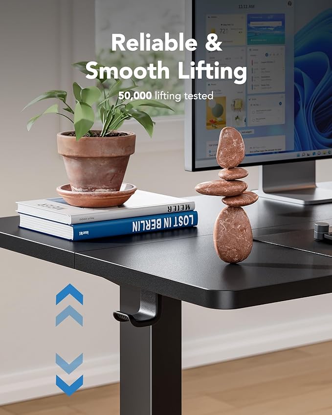 HUANUO 40" x 24" Electric Standing Desk Adjustable Height, 4 Memory Height Settings, Headphone Hook, Cable Manager, Sit Stand Up Desk for Home Office & Computer Workstation, Black