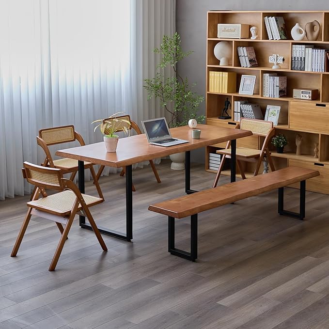 Stylish Brown Wooden Long Bench with Sturdy Metal Legs – Versatile Seating for Office, Restaurant, Living Room, and Meeting Room(Brown Bench, 70.87in)