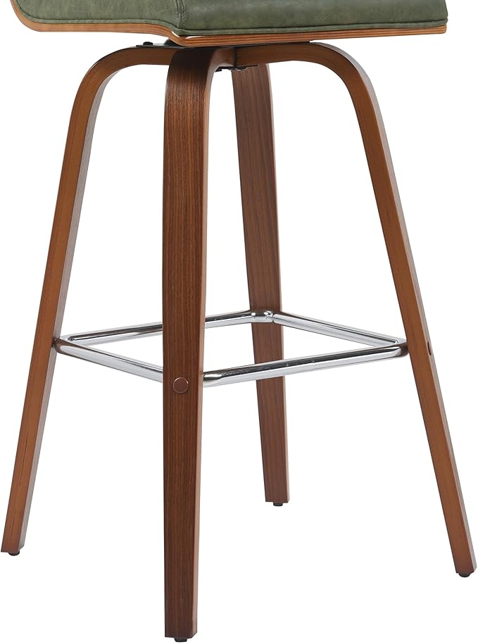 Vienna Modern Swivel Bar Height Stool with Vintage Green Upholstered Seat and Walnut Finished Wood Frame Set of 4