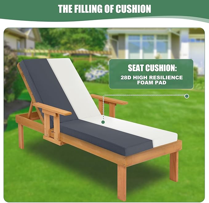 Chaise Lounge Cushions Outdoor Set of 2 - Waterproof and Fade Resistant Sun Lounger Replacement Cushions - Patio Lounger Pads with Removable Cover for Pool, Deck, 72 x 21 x 3 Inch, Dark Grey