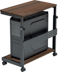 EUREKA ERGONOMIC PC Stand Computer Cart, Height Adjustable Tower Stand 2-Tier Suit for ATX Case Printer, Metal Rolling Cart on Wheels for Gaming Home Office, Walnut