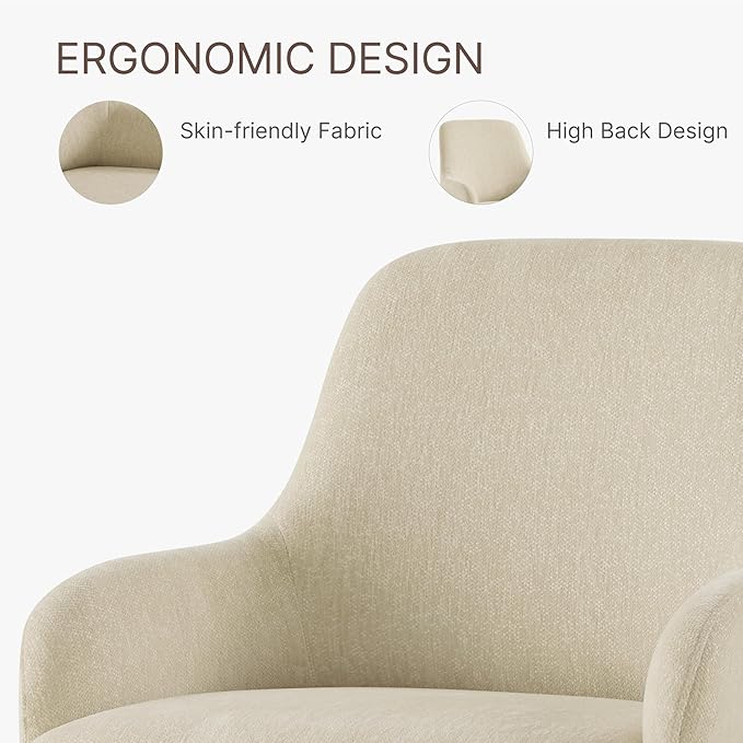 Swivel Dining Chairs Set of 2, Mid Century Modern Chairs Fabric Upholstered Armchair with Armrest & Ergonomic Backrest for Dining Room, Kitchen, Bedroom, Living Room, Sand, 2 Boxs