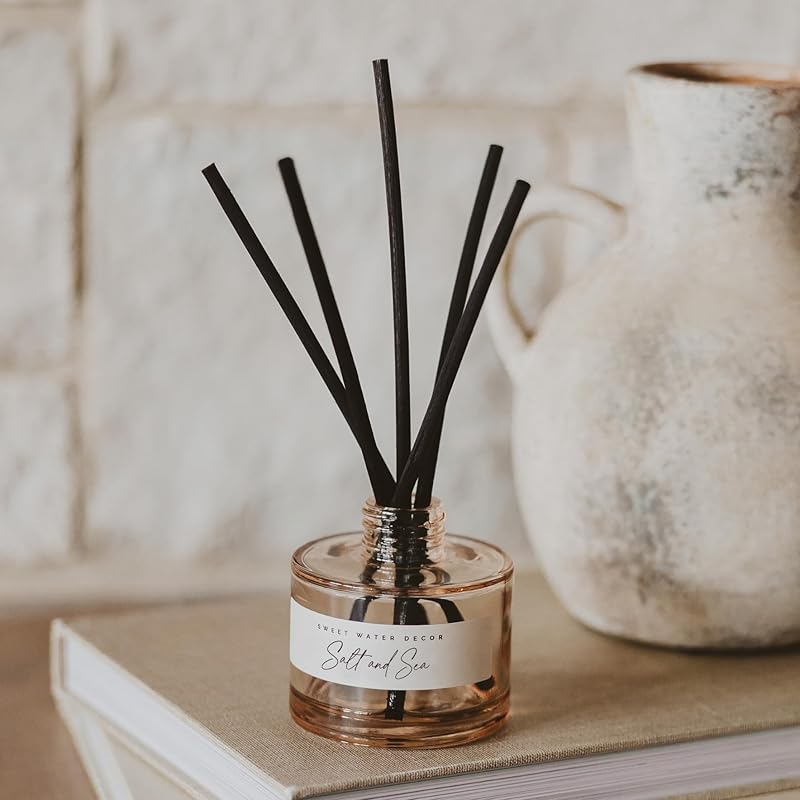Sweet Water Decor Salt and Sea Reed Diffuser – Room Decor Aesthetic with Long-Lasting Premium Fragrance of Sea Salt, Citrus, Musk, and Amber for 4 Months – Ideal for Home Decor