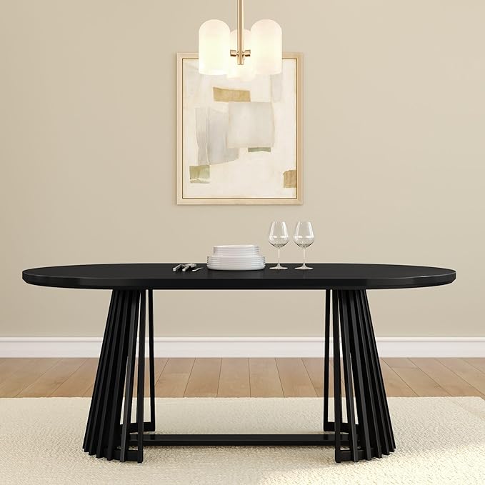 Plank+Beam Lido Oval Dining Table, 72", Round Wooden Minimalist Kitchen Table fits 4 to 6, Black