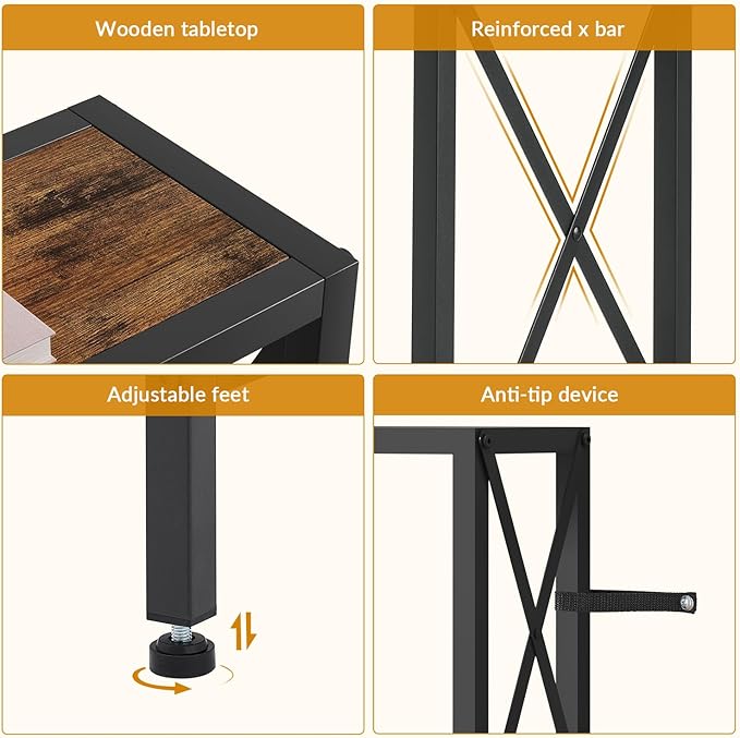 Console Table with Oulets and USB Ports, 55.1" Sofa Table Behind Couch, Industrial Long Skinny Stand for Hallway, Living Room, Bedroom, 6.5 Feet Power Cord, Rustic Brown