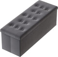 PRANDOM Jumbo Ottoman with Storage [1-Pack] Velvet Folding Small Square Foot Stool with Lid for Living Room Bedroom Coffee Table Dorm Dark Grey 43x15x15 inches