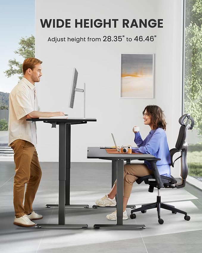 ErGear Small Height Adjustable Electric Standing Desk, 40 x 24 Inches Sit Stand up Desk, Memory Computer Home Office Desk with Two-Piece Desktop (Black)