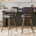 PU Leather Swivel Bar Stools Set of 2, Mid Century Counter Height Bar Chairs with Low Back and Metal Legs, Modern Bar Stool Chair for Kitchen Island, Black